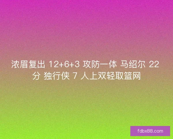 浓眉复出 12+6+3 攻防一体 马绍尔 22 分 独行侠 7 人上双轻取篮网